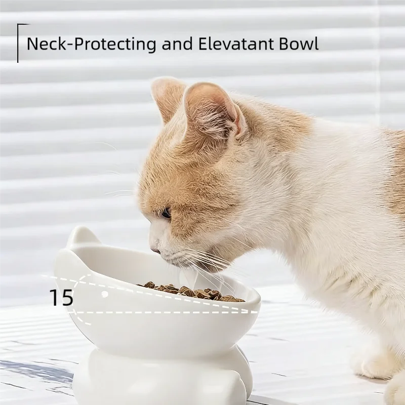Ceramic Raised Cat Bowl | Tilted High-Foot Design | White & Black