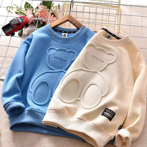 Kids Bear Print Hoodie Sweatshirt | Casual Cotton Pullover for Girls & Boys Ages 2–7