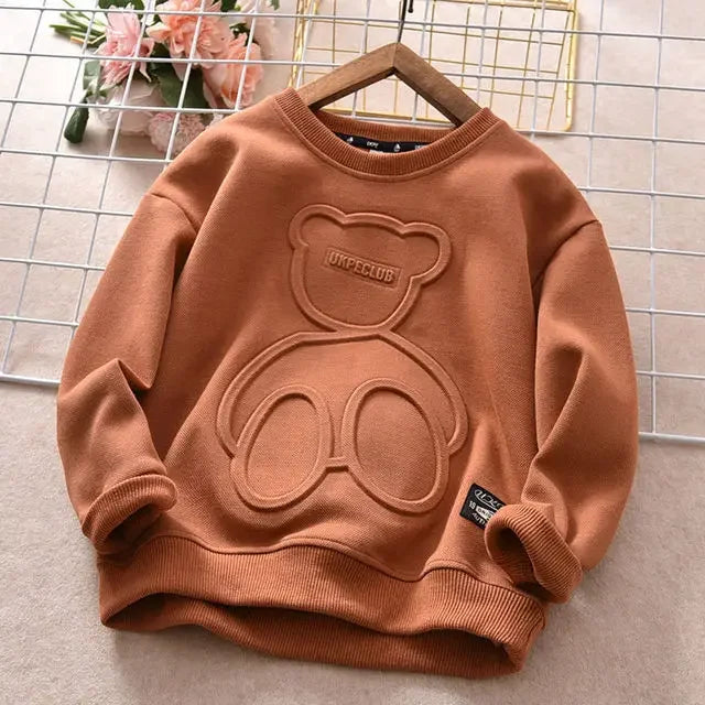 Kids Bear Print Hoodie Sweatshirt | Casual Cotton Pullover for Girls & Boys Ages 2–7