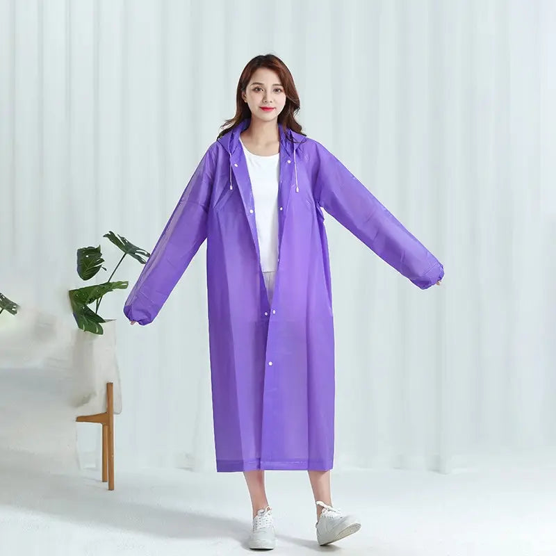 Hooded Raincoat | Waterproof Poncho | Clear & Purple