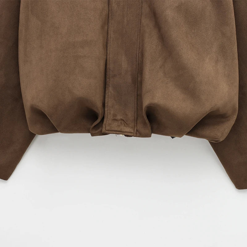 Women's Cropped Suede Bomber Jacket | High Street Zip-Up | Sizes XS–L