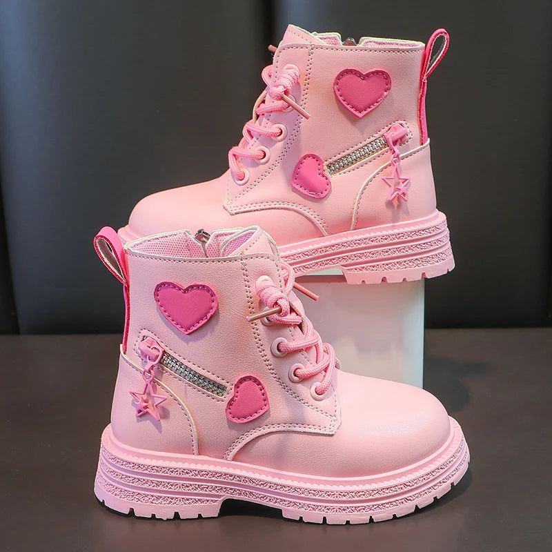 Girls' Fashion Ankle Boots | Zip-Up PU Leather Winter Boots for Kids