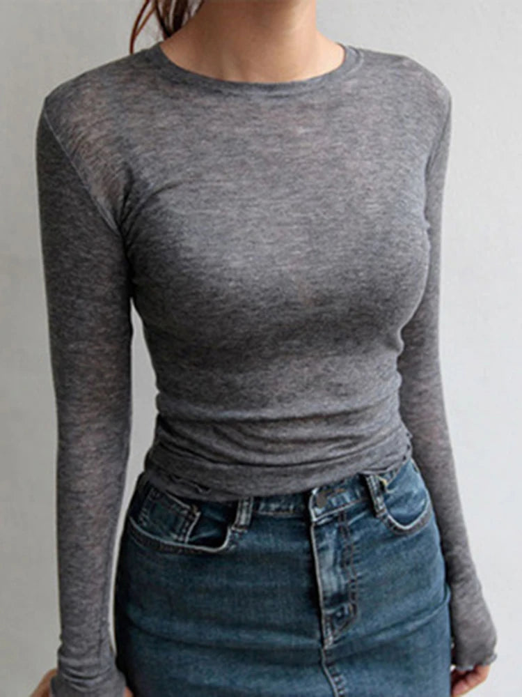 Women's Slim Fit Long Sleeve Top | Stretch Crew Neck T-Shirt | Sizes S–L