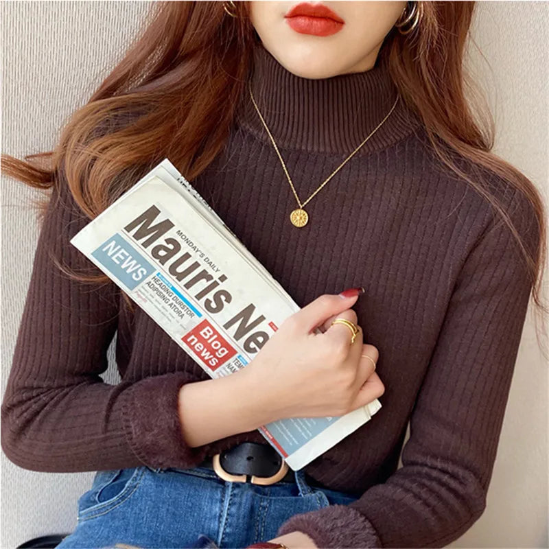 Women's Fleece-Lined Turtleneck Sweater | Thick Knit Pullover | One Size