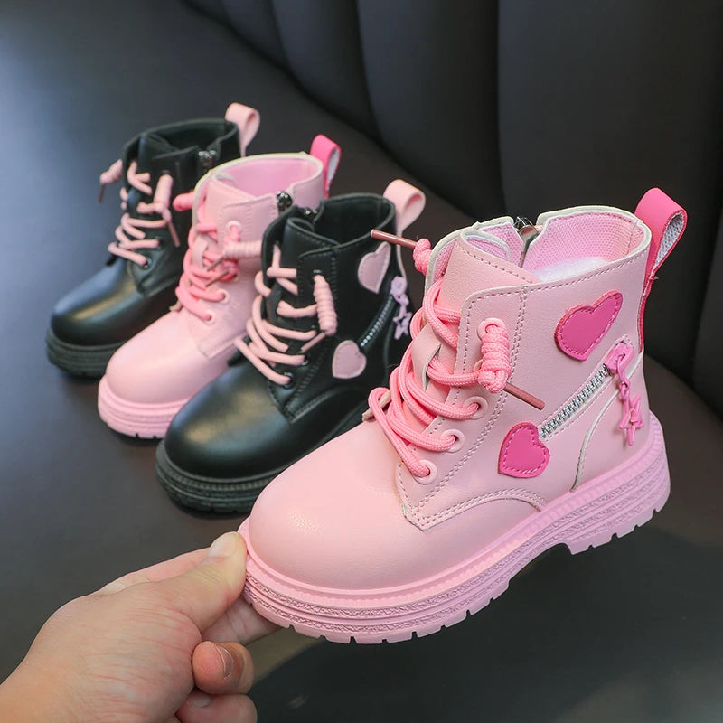 Girls' Fashion Ankle Boots | Zip-Up PU Leather Winter Boots for Kids