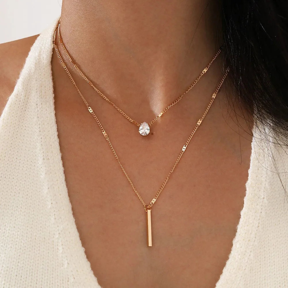Women's Zircon Heart Pendant Necklace | Multilayer Chain Choker | Party Jewellery Gift