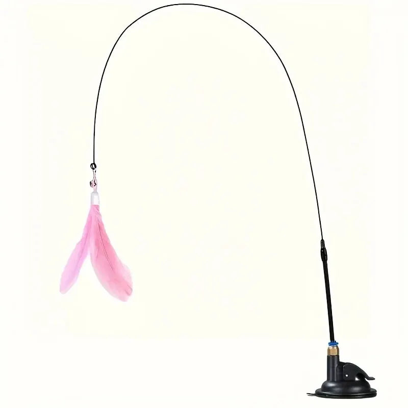 Cat Feather Wand Teaser | Interactive Bell & Feather Toy with Suction Cup Base