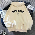 Women's New York Letter Hoodie – Y2K Fleece Pullover with Pockets