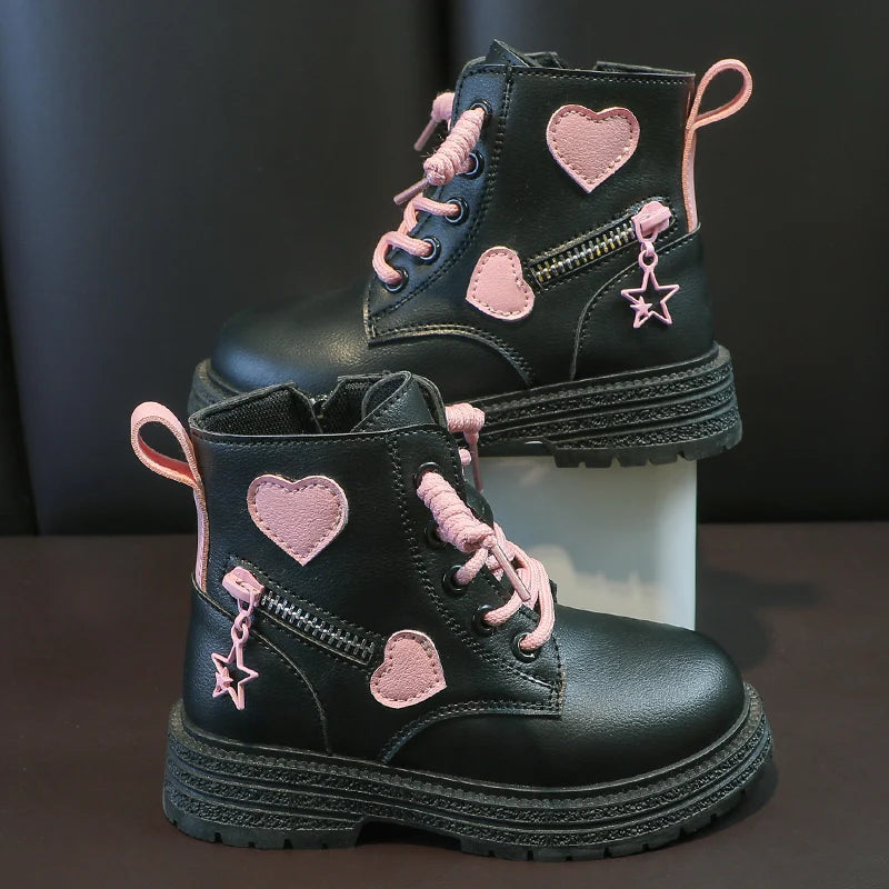 Girls' Fashion Ankle Boots | Zip-Up PU Leather Winter Boots for Kids