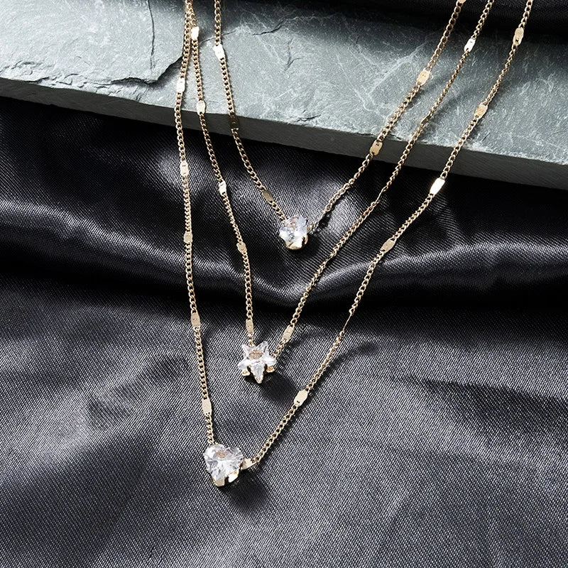 Women's Zircon Heart Pendant Necklace | Multilayer Chain Choker | Party Jewellery Gift
