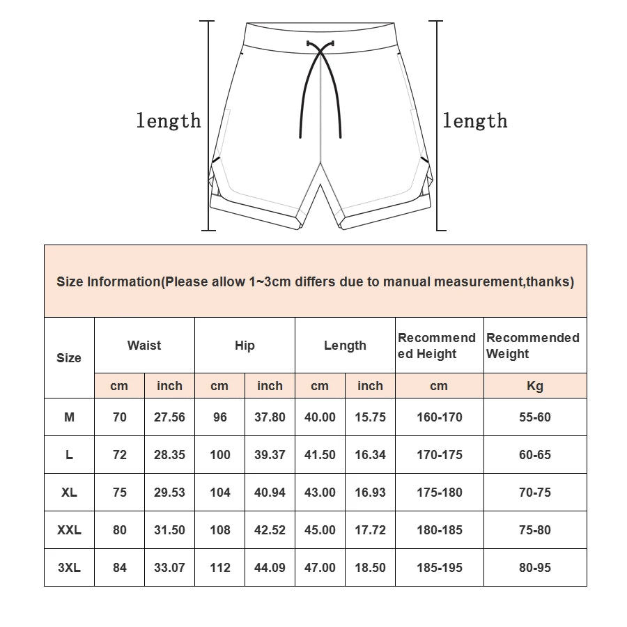 Men's 2-in-1 Running Shorts | Quick Dry Gym & Training Shorts | Sizes M–XXXL