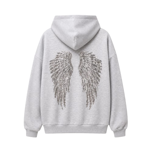Women's Sequin Angel Wings Oversized Hoodie | Y2K Drop-Shoulder Pullover & Jogger Set