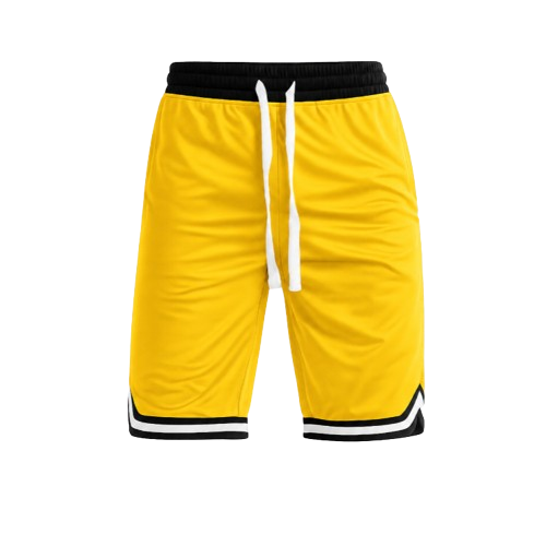 Men's Striped Basketball Shorts – Yellow Active Drawstring Shorts with Pockets