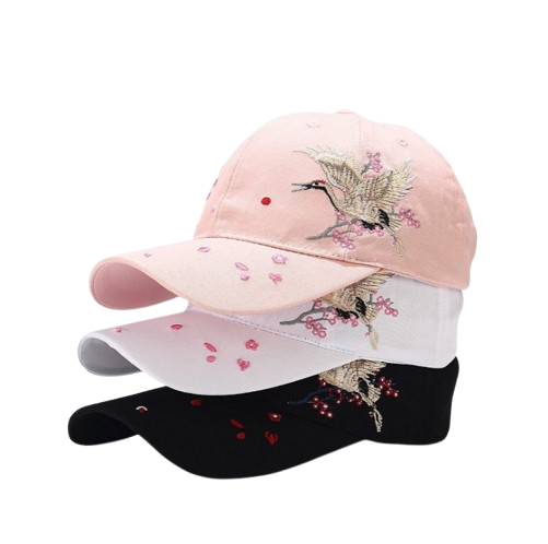 Women's Crane Embroidered Baseball Cap | Cotton Curved Brim