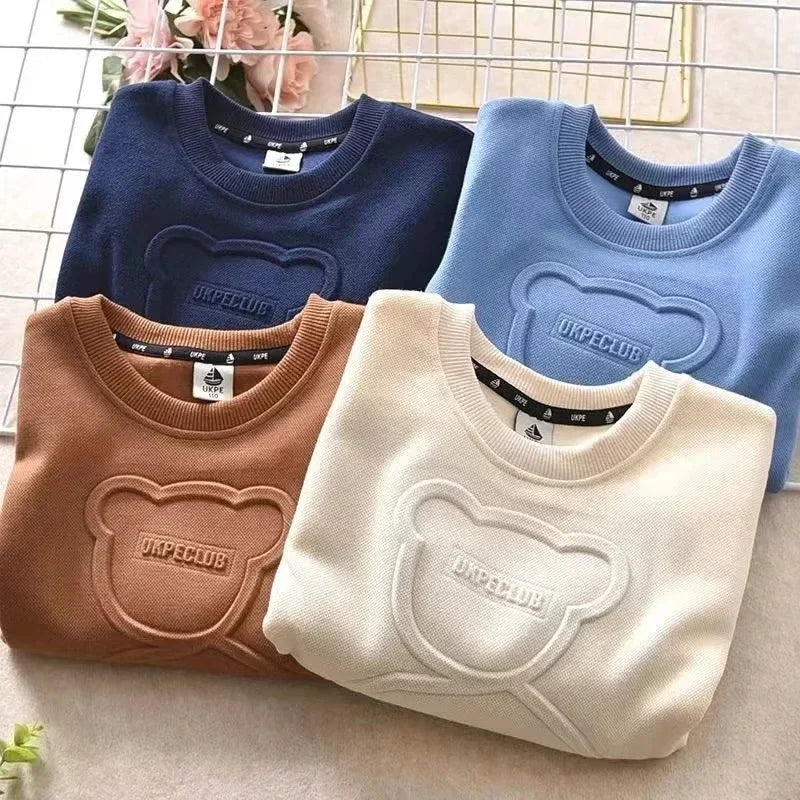 Kids Bear Print Hoodie Sweatshirt | Casual Cotton Pullover for Girls & Boys Ages 2–7