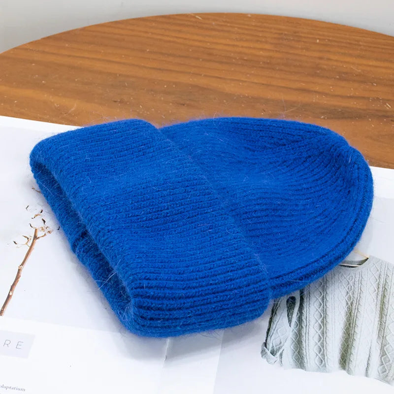 Women's Rabbit Fur Knitted Beanie | Thick Warm Winter Hat | 17 Colours
