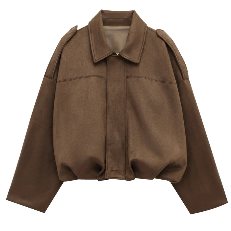 Women's Cropped Suede Bomber Jacket | High Street Zip-Up | Sizes XS–L
