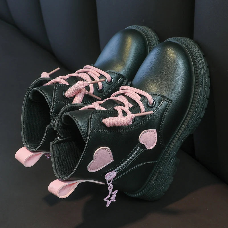 Girls' Fashion Ankle Boots | Zip-Up PU Leather Winter Boots for Kids