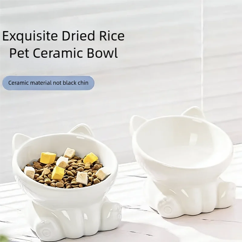 Ceramic Raised Cat Bowl | Tilted High-Foot Design | White & Black