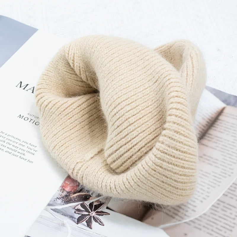 Women's Rabbit Fur Knitted Beanie | Thick Warm Winter Hat | 17 Colours
