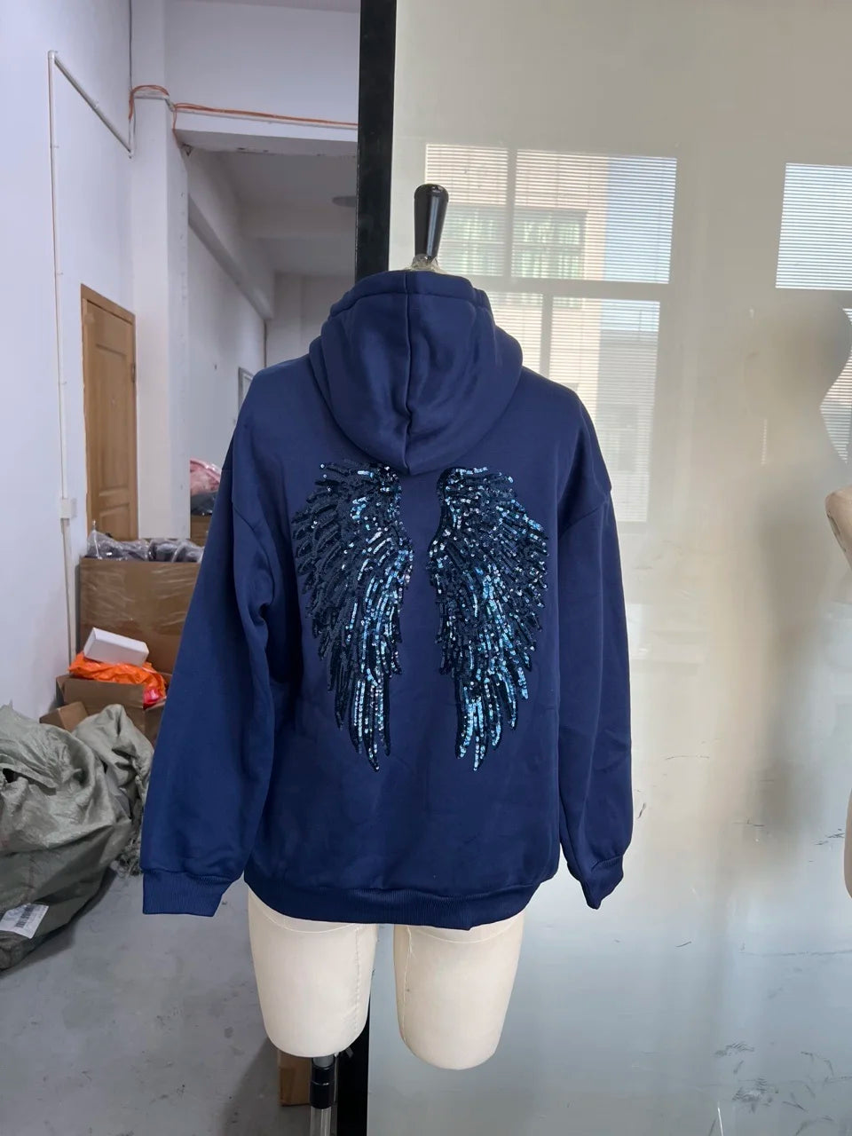 Women's Sequin Angel Wings Oversized Hoodie | Y2K Drop-Shoulder Pullover & Jogger Set