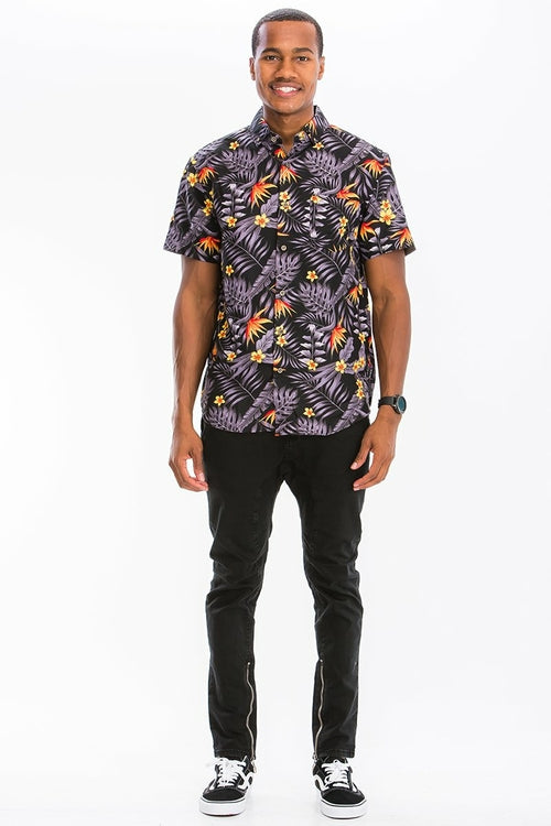 Men's Hawaiian Button-Down Shirt – All-Over Print with Chest Pocket