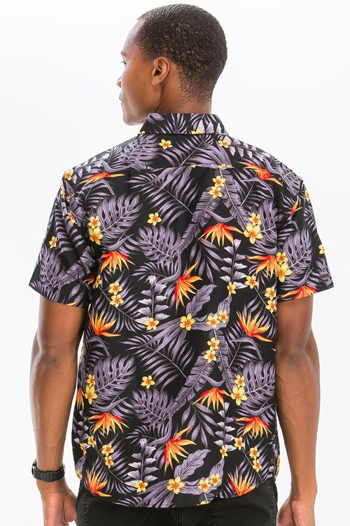 Men's Hawaiian Button-Down Shirt – All-Over Print with Chest Pocket
