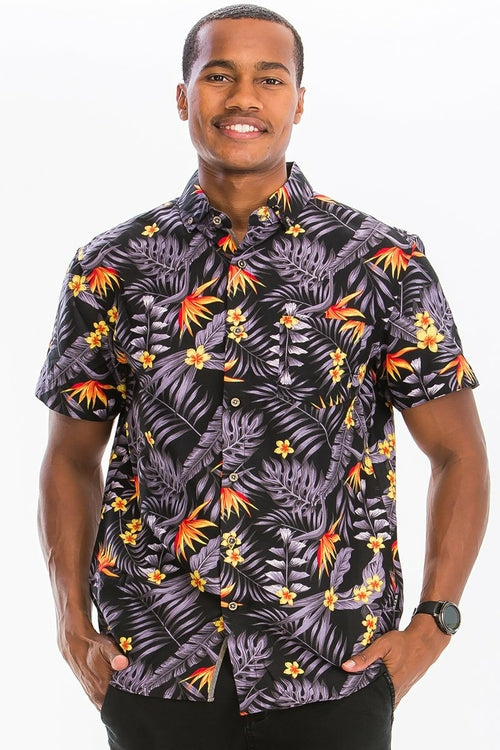 Men's Hawaiian Button-Down Shirt – All-Over Print with Chest Pocket