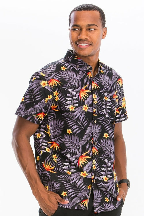 Men's Hawaiian Button-Down Shirt – All-Over Print with Chest Pocket