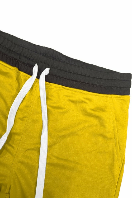 Men's Striped Basketball Shorts – Yellow Active Drawstring Shorts with Pockets