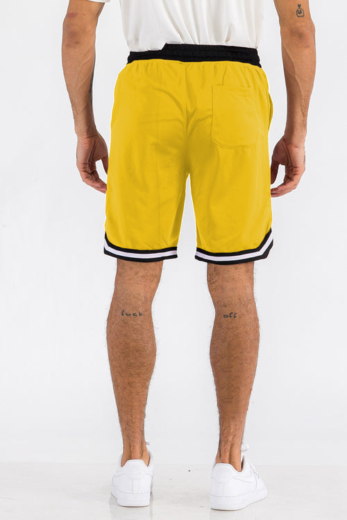 Men's Striped Basketball Shorts – Yellow Active Drawstring Shorts with Pockets