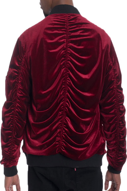 Mens Velour Scrunched Bomber Jacket – Full Zip with Sleeve Pocket