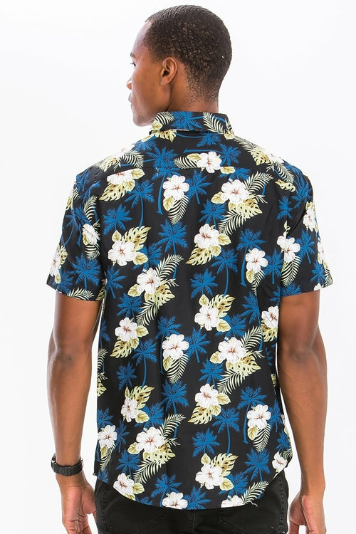 Men's Hawaiian Print Button-Down Shirt – Unique All-Over Print with Chest Pocket